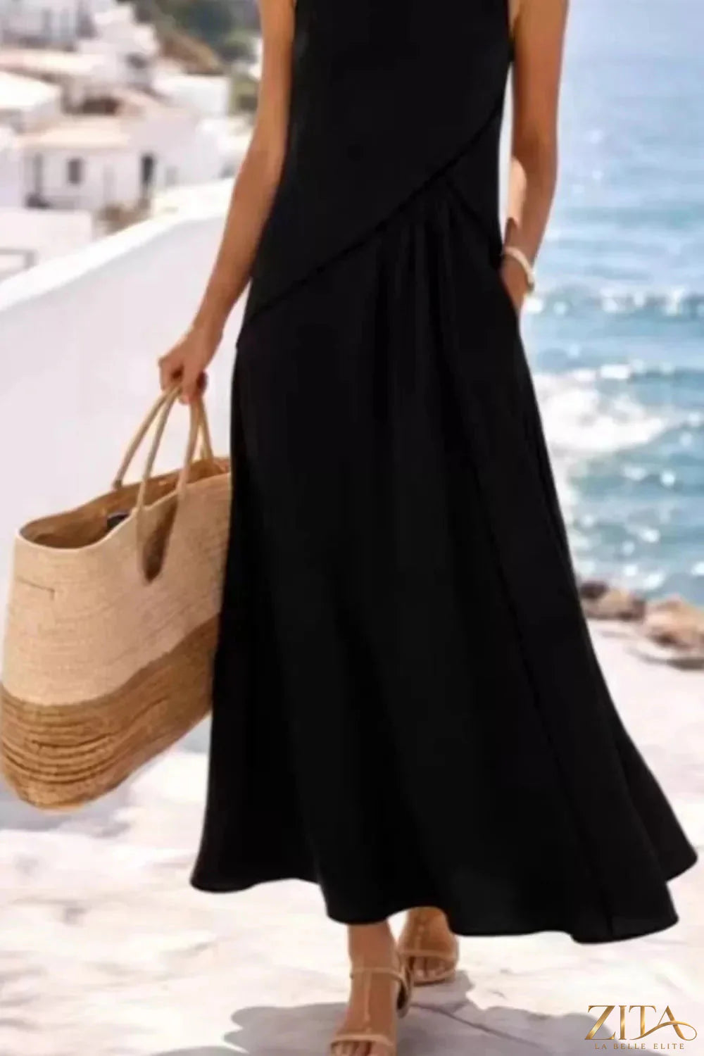 Zita La Belle Elite sleeveless casual maxi dress with contrast trim, flowing fabric and stylish design perfect for summer wear.