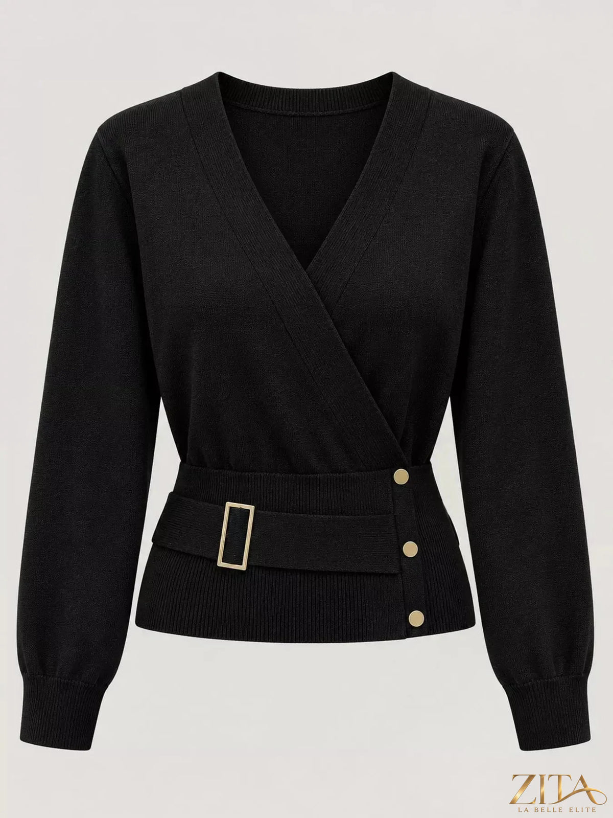 Zita La Belle Elite surplice long sleeve knit top with elastic waist in a stylish, fitted design.