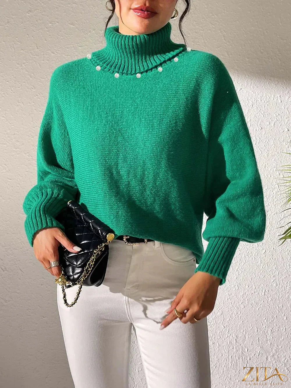 Zita La Belle Elite long sleeve turtleneck sweater in a cozy knit, shown in a natural pose highlighting the fitted design.