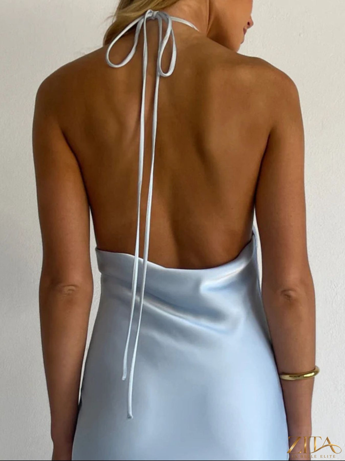Zita La Belle Elite halter neck satin maxi dress featuring a flowing silhouette and elegant design.