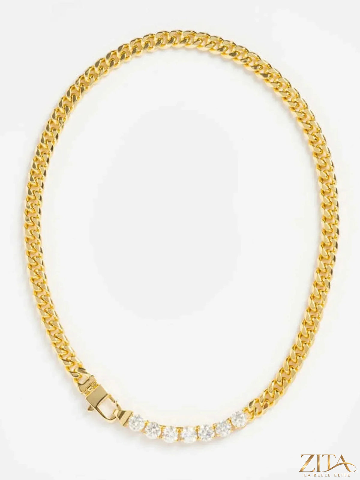 18K gold-plated zircon necklace and bracelet jewelry set with sparkling stones, elegant design, and matching pieces.