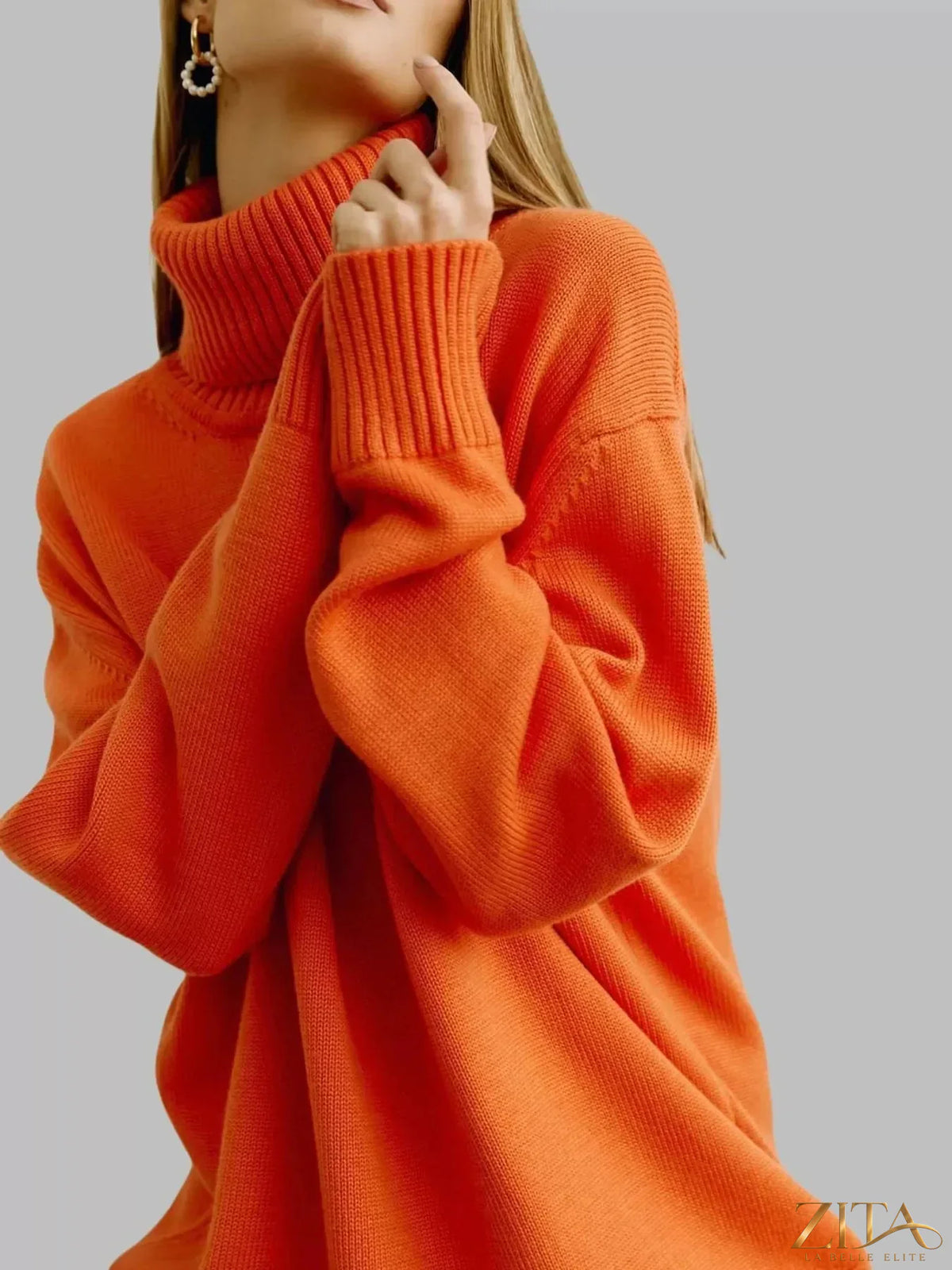 Zita La Belle Elite turtleneck dropped shoulder sweater in cozy knit, featuring a fitted silhouette and ribbed collar.