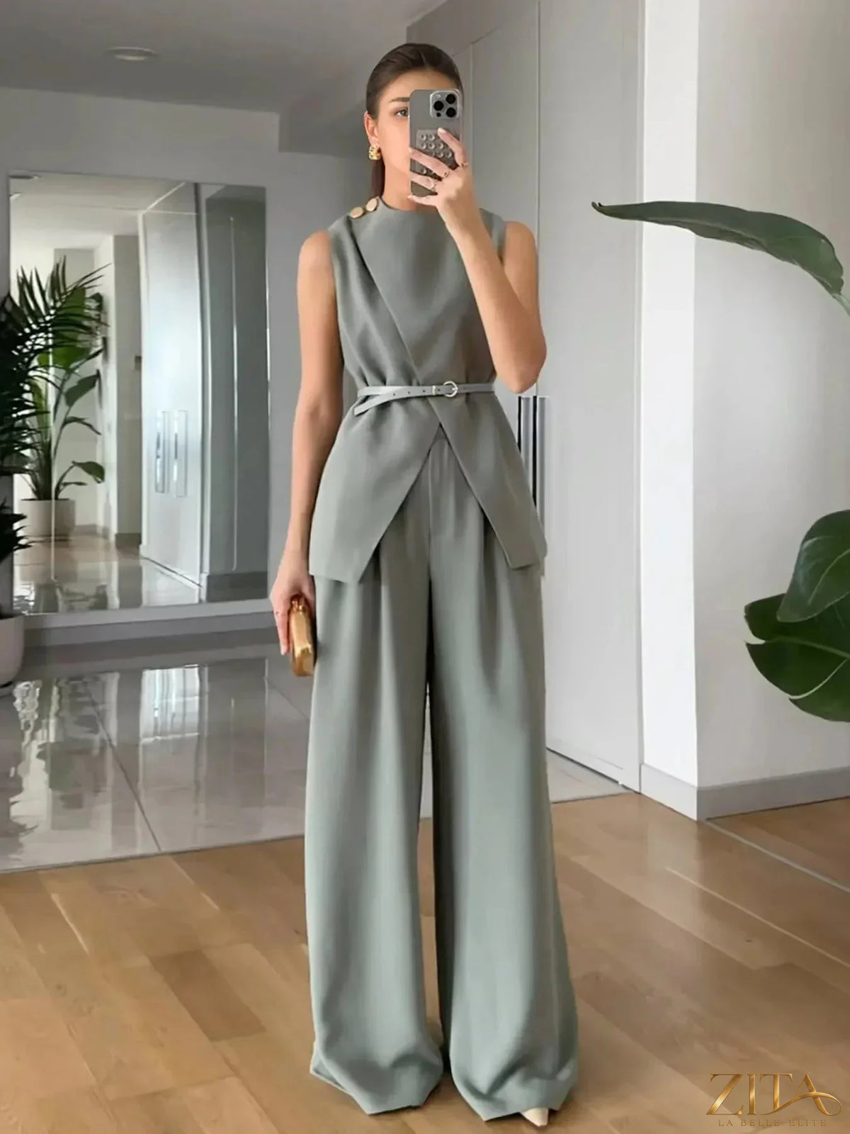 Zita La Belle Elite sleeveless top and matching pants set in a stylish, casual outfit with soft fabric and modern design.