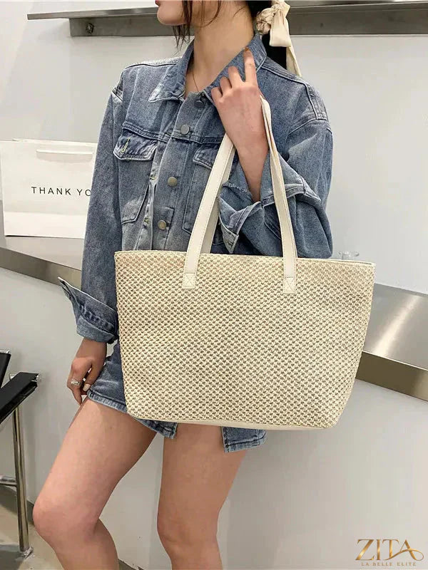 Solid color woven tote bag by Zita La Belle Elite, featuring sturdy handles and spacious design for everyday use.