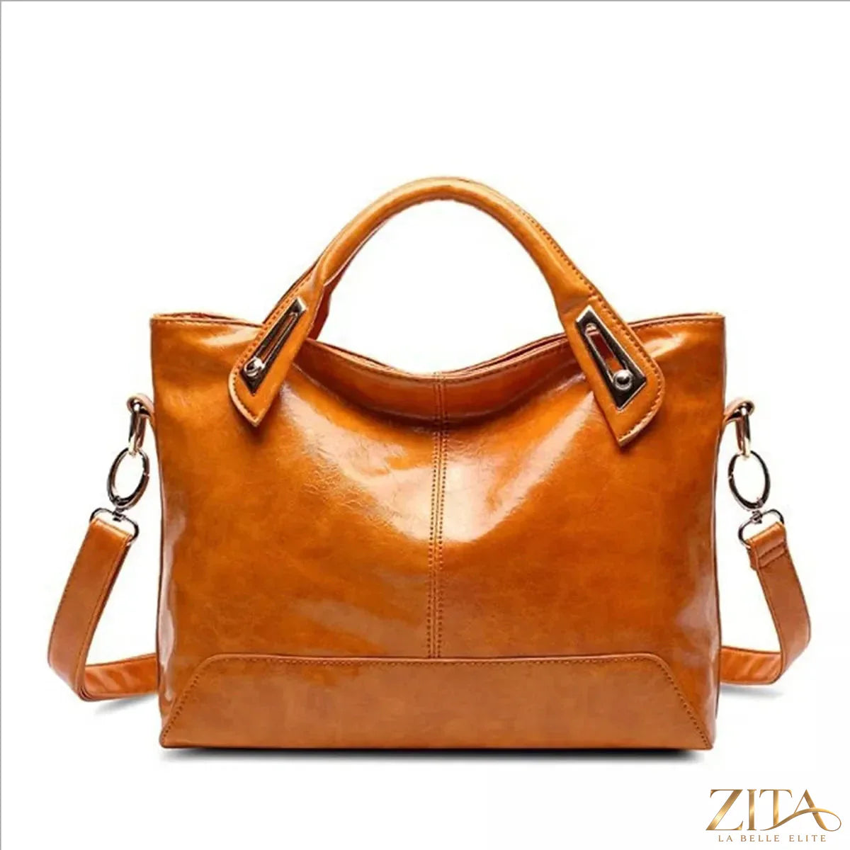 Vintage style PU leather tote handbag by Zita La Belle Elite with adjustable shoulder strap, featuring a classic, elegant design.
