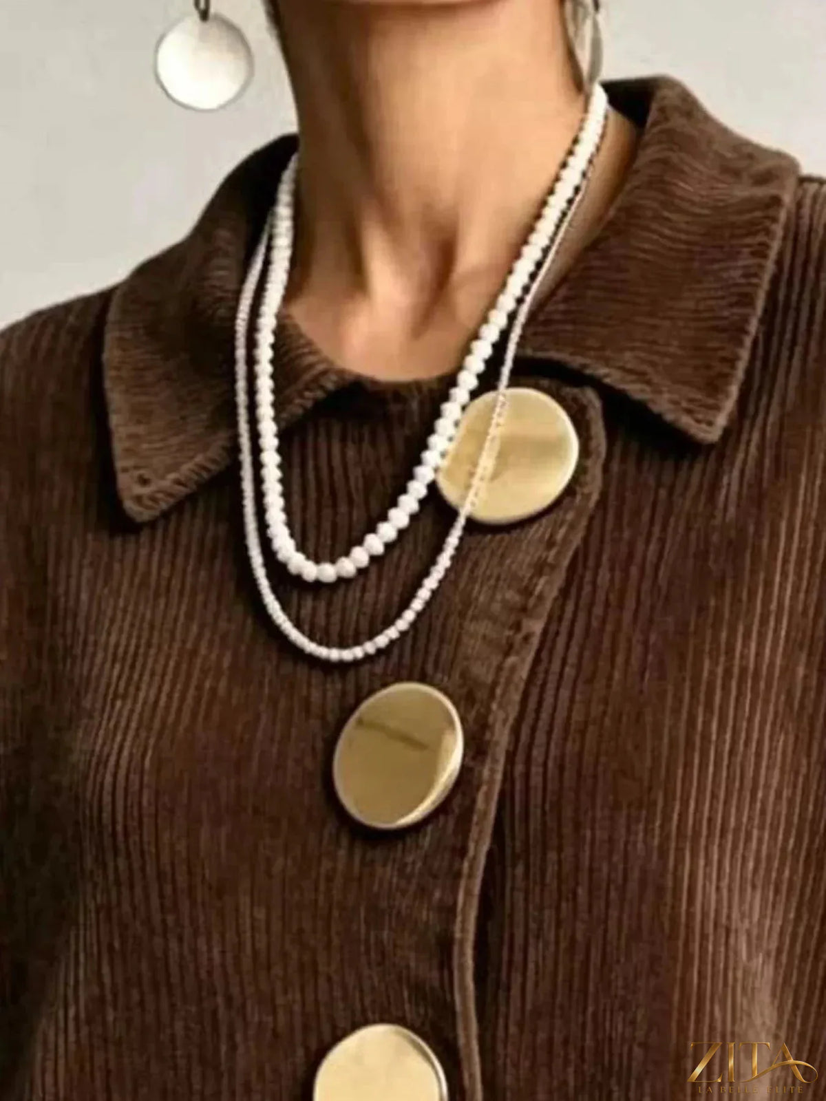 Plus size ribbed knit cardigan with gold buttons from Zita La Belle Elite, featuring a full-length design and textured fabric.