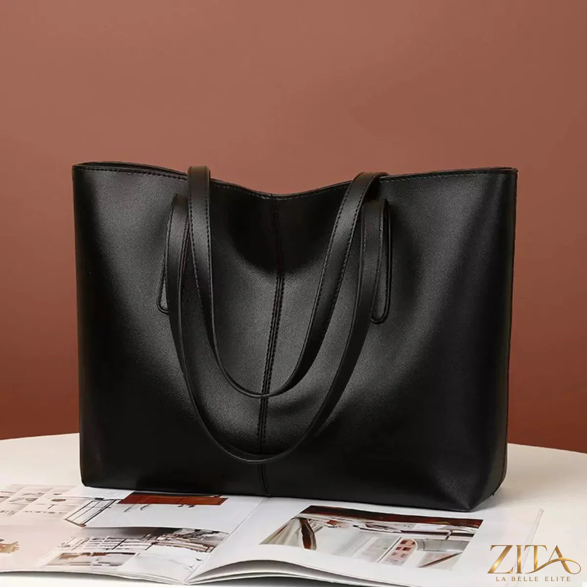 Zita La Belle Elite PU leather tote bag with double handles and spacious interior, stylish and durable for everyday use.