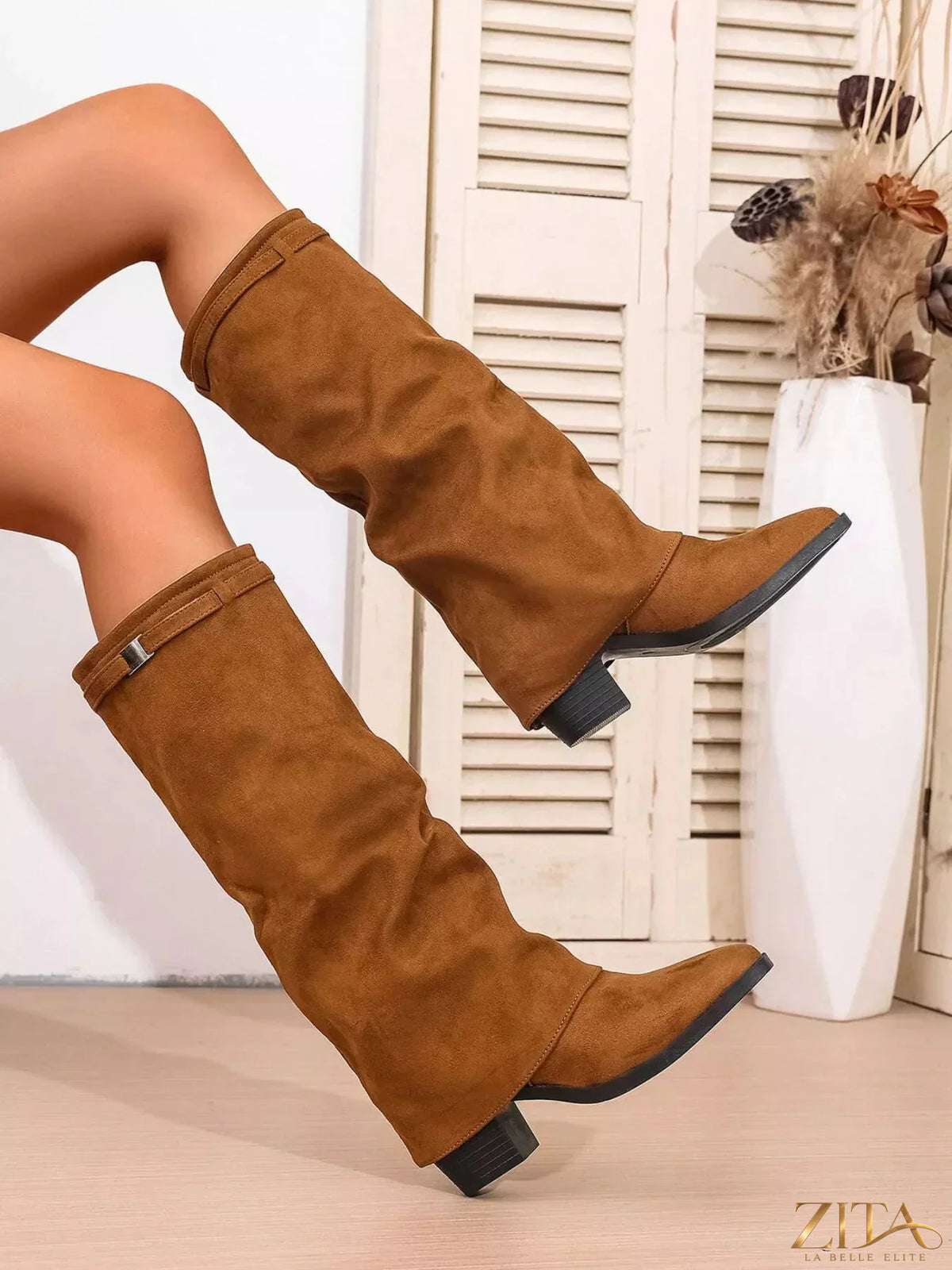 Zita La Belle Elite point toe block heels boots in black with sleek silhouette and stylish ankle-high design.