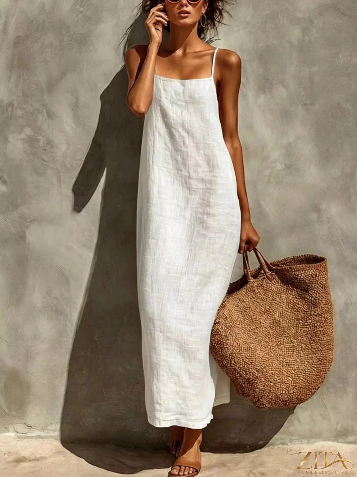 Zita La Belle Elite sleeveless linen casual maxi dress with relaxed fit and flowing fabric, perfect for warm weather.