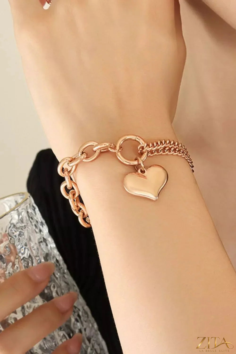 Titanium steel bracelet with chunky chain design from Zita La Belle Elite, showcasing its sleek, modern style and durable construction.