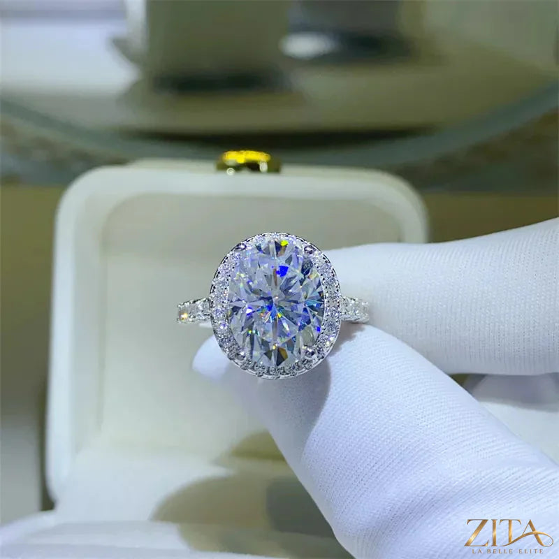 Sterling silver ring with a 5-carat moissanite gemstone, featuring a sleek and elegant design.