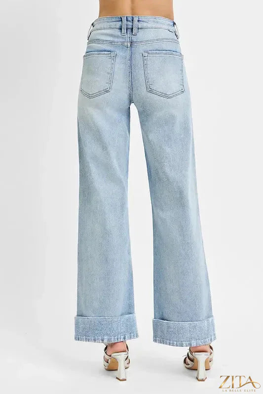 Zita La Belle Elite Risen Tummy Control high-rise cuffed wide jeans, shown in a flattering fit with a cuffed hem and dark denim wash.