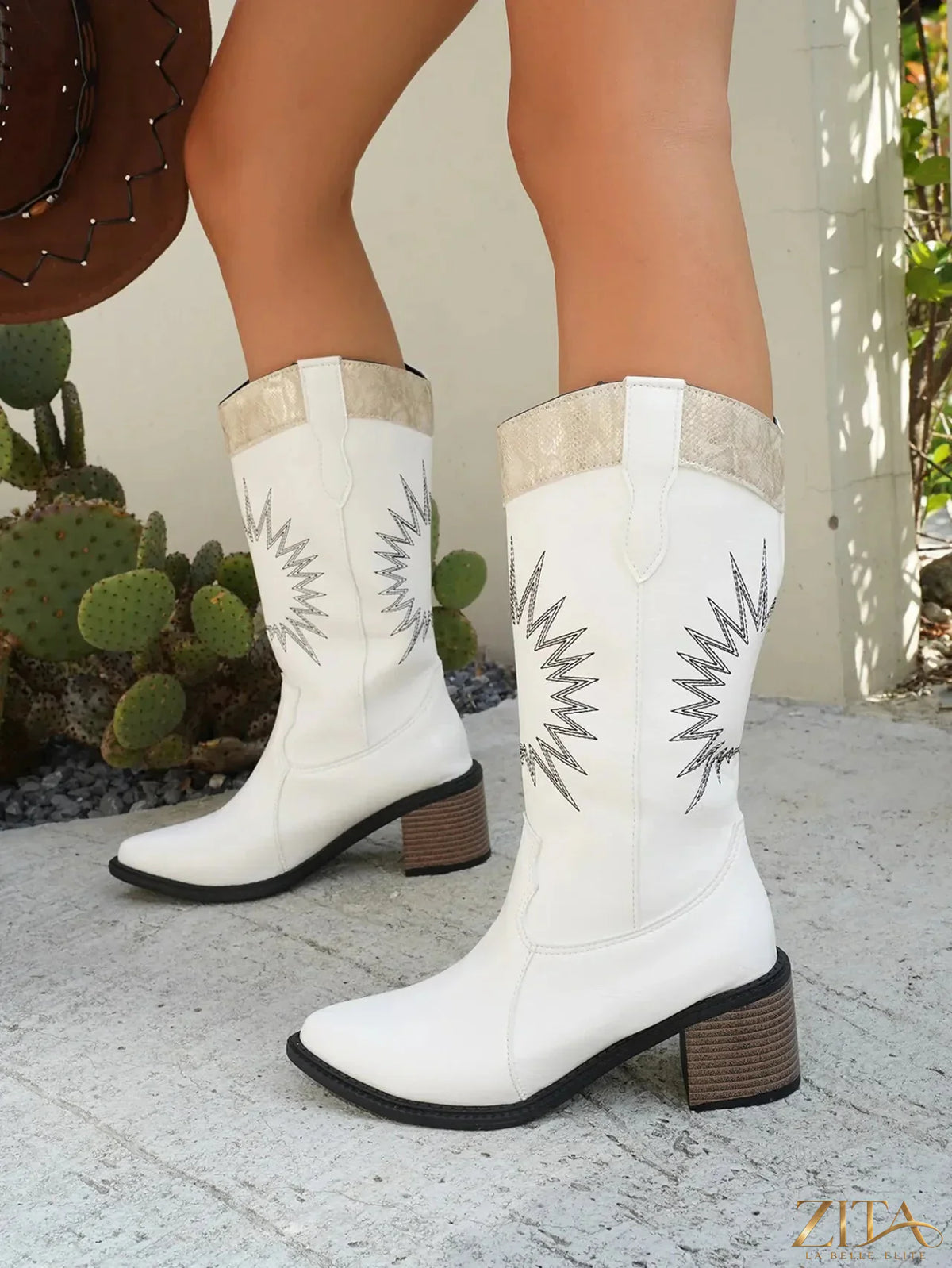 Zita La Belle Elite point toe block heel boots featuring sleek design and stylish black leather upper.