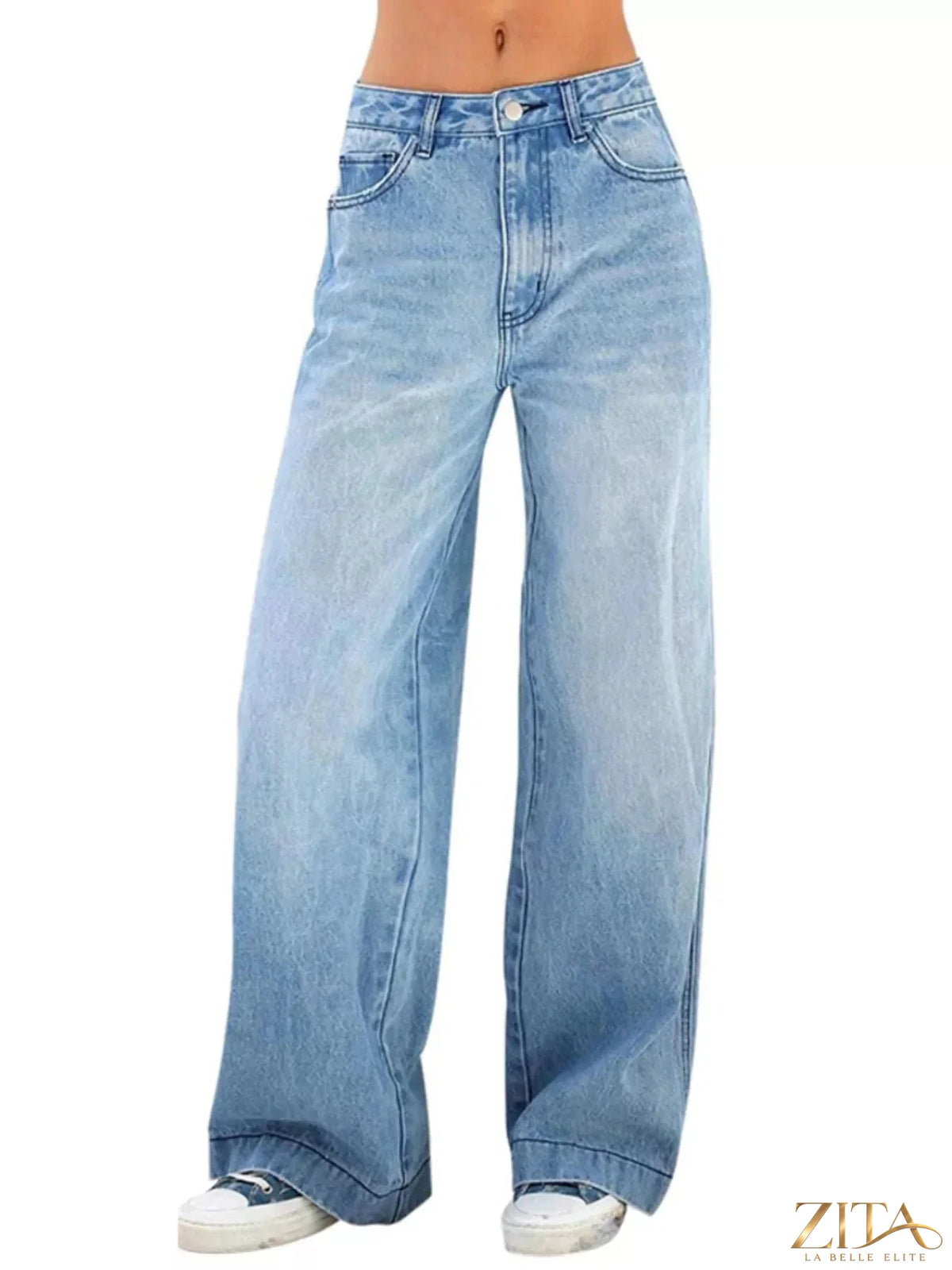Zita La Belle Elite high-waisted wide-leg jeans with classic denim look and relaxed fit, styled on a model.