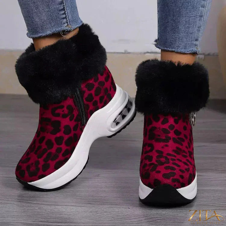 Zita La Belle Elite fuzzy side zipper platform ankle boots with chunky heels and cozy faux fur detail