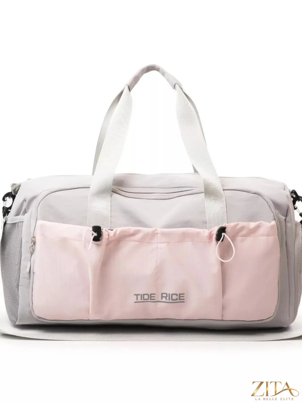 Zita La Belle Elite drawstring travel bag with multiple pockets, showcasing its spacious design and convenient storage options.