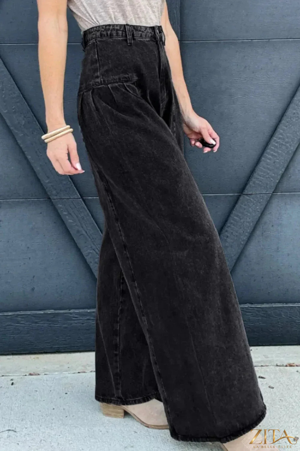 Zita La Belle Elite high rise wide leg jeans with front and back pockets, casual denim pants for women.
