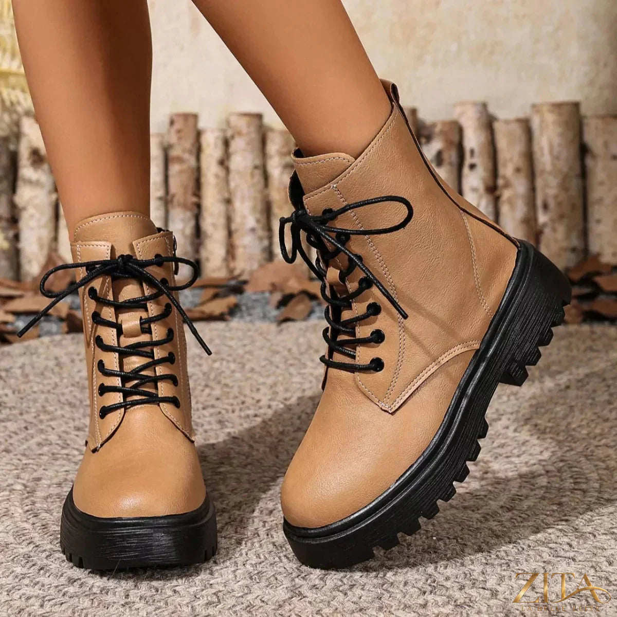 Zita La Belle Elite lace-up ankle combat boots with chunky soles and lace-up front, stylish footwear for casual and edgy looks.