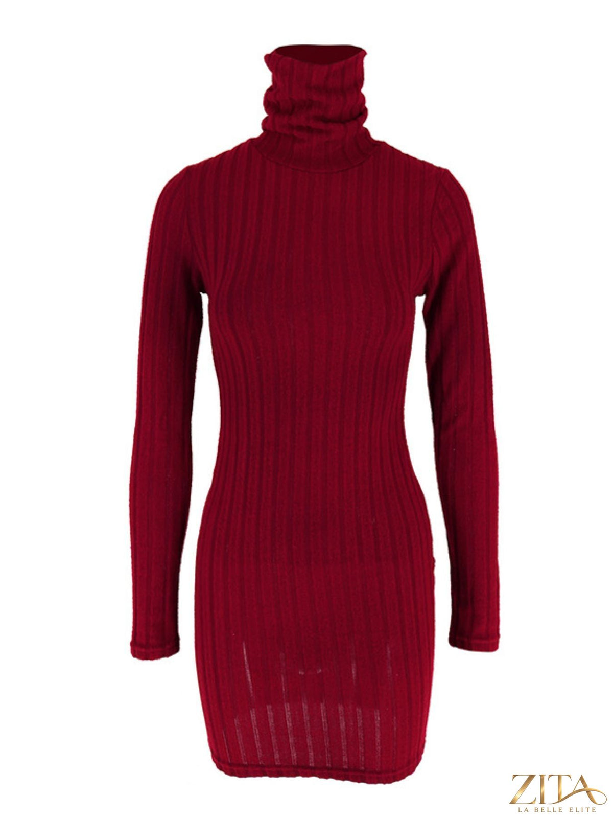 Ribbed black turtleneck bodycon mini dress by Trendsi, form-fitting with long sleeves and a sleek, stylish silhouette.