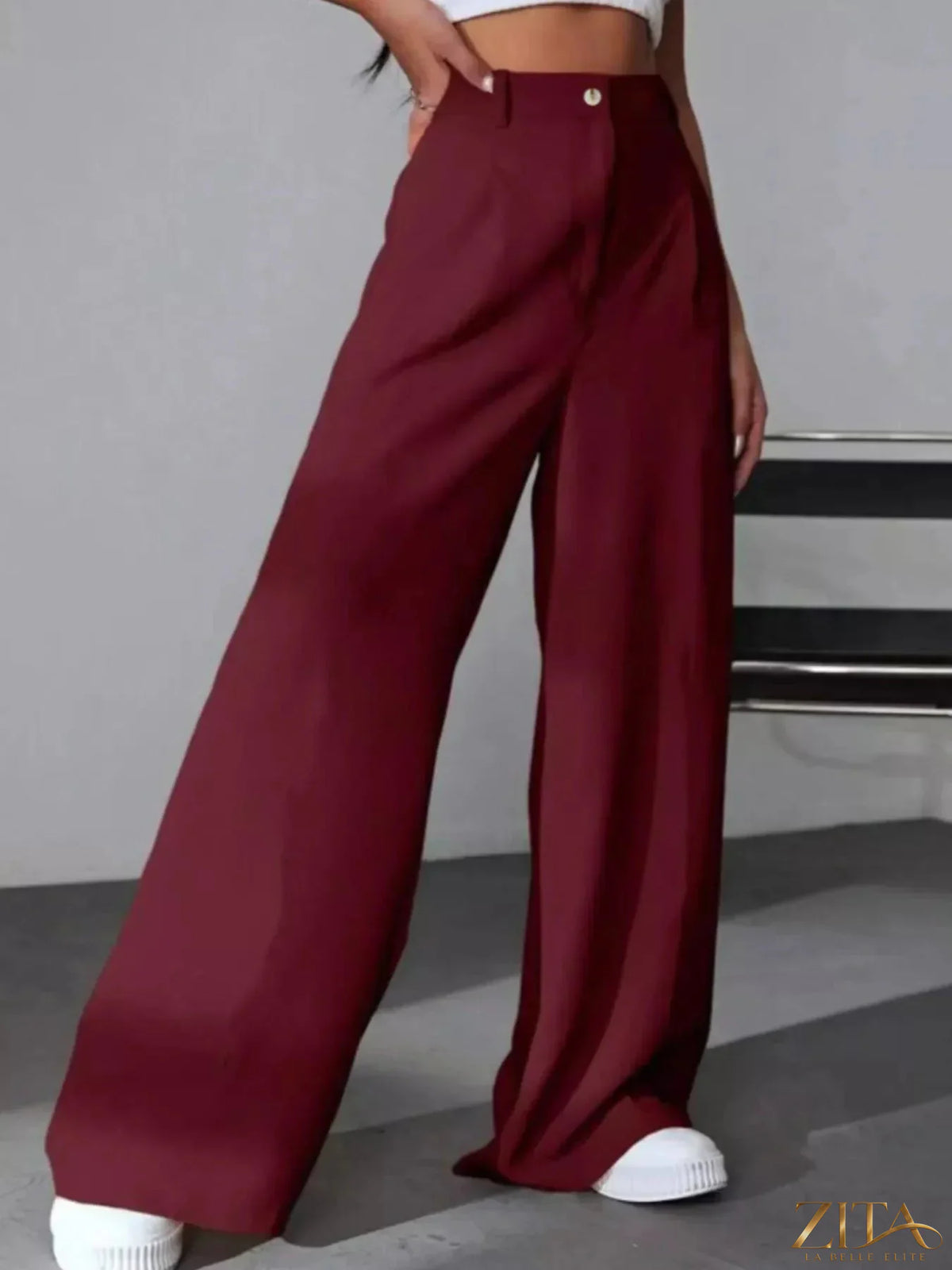 Zita La Belle Elite wide leg pleated pants in lightweight fabric, featuring a high waist and flowing silhouette.