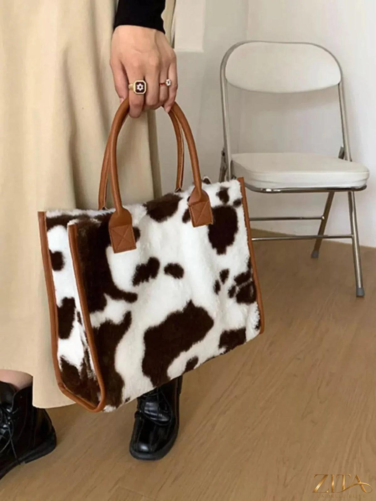 Soft plush tote bag by Zita La Belle Elite with sturdy handles and spacious interior, perfect for everyday use.
