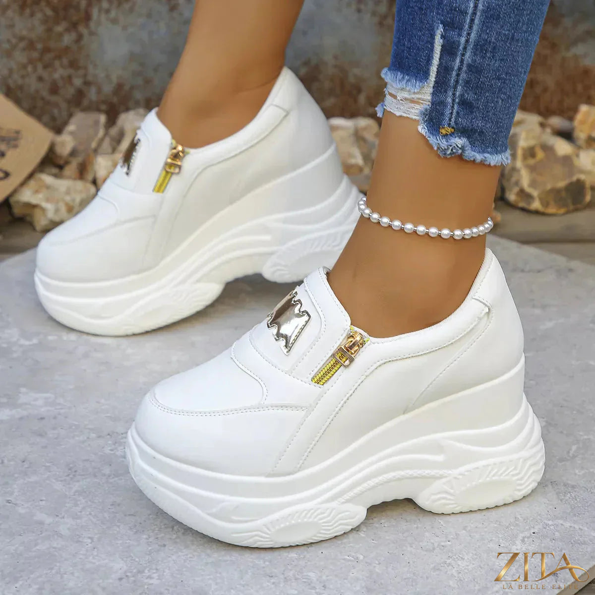Zita La Belle Elite round toe platform sneakers with chunky soles and white laces, stylish and comfortable footwear for casual wear.