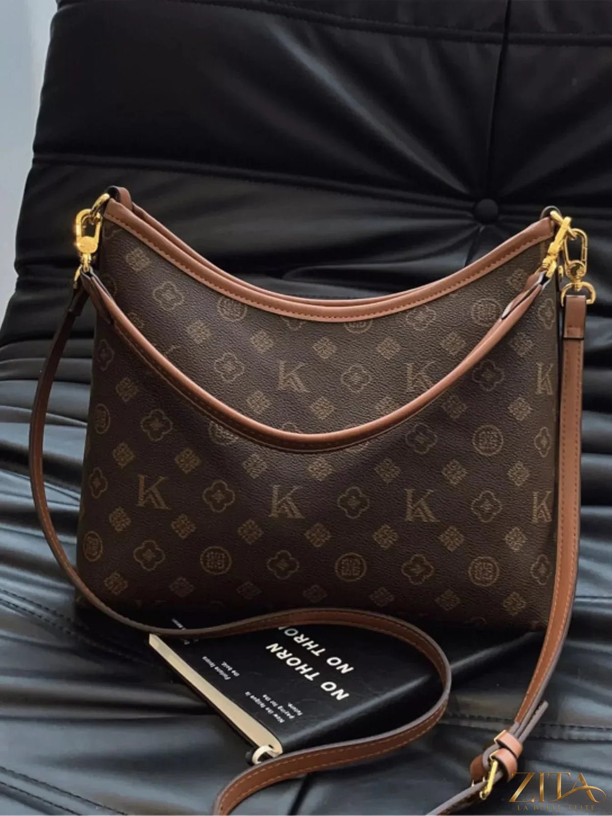 Zita La Belle Elite monogram pattern shoulder bag with structured design and adjustable strap, stylish accessory for everyday use