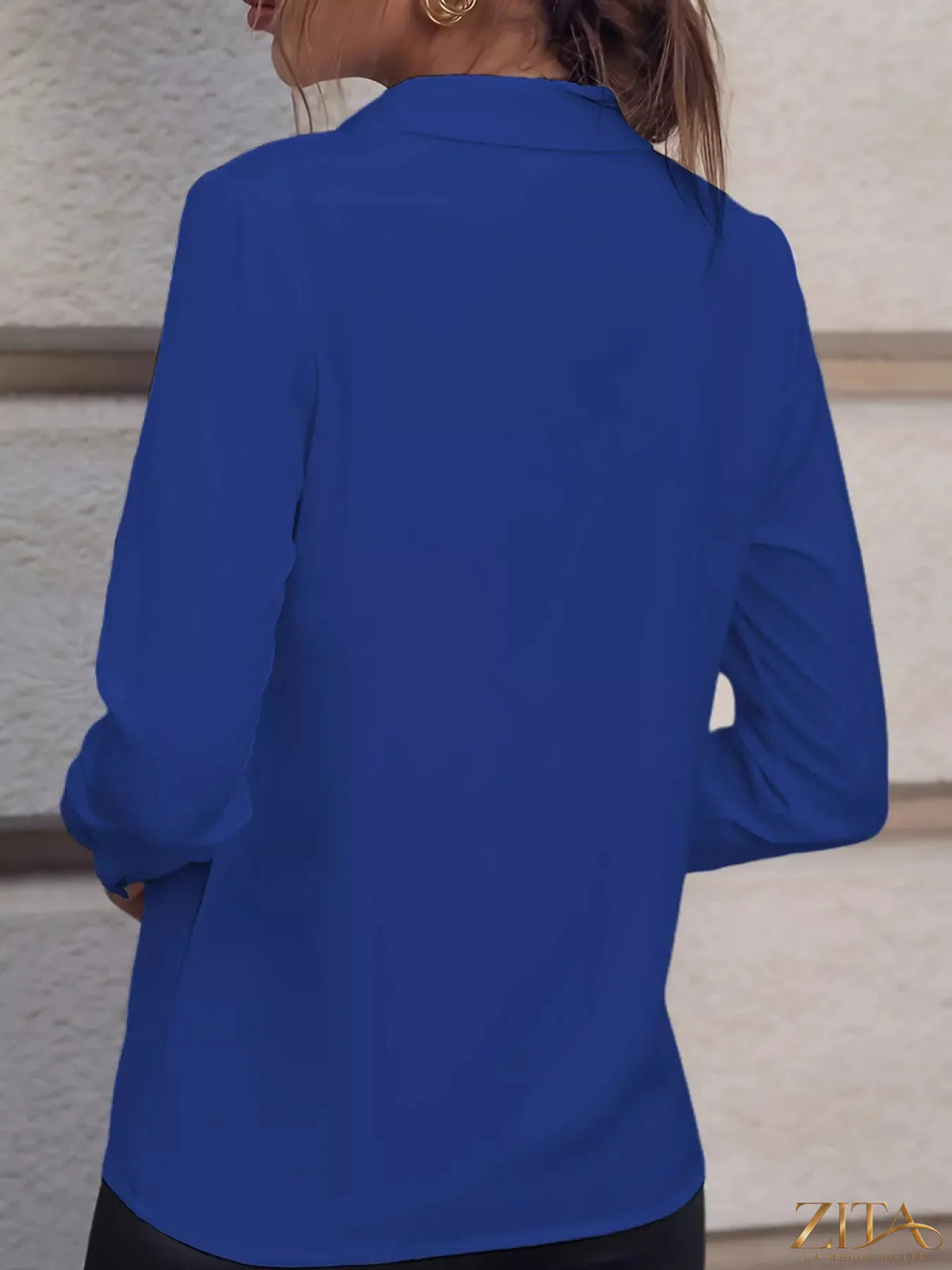 Zita La Belle Elite long sleeve satin blouse in deep red, featuring a smooth, shiny fabric and elegant button details.