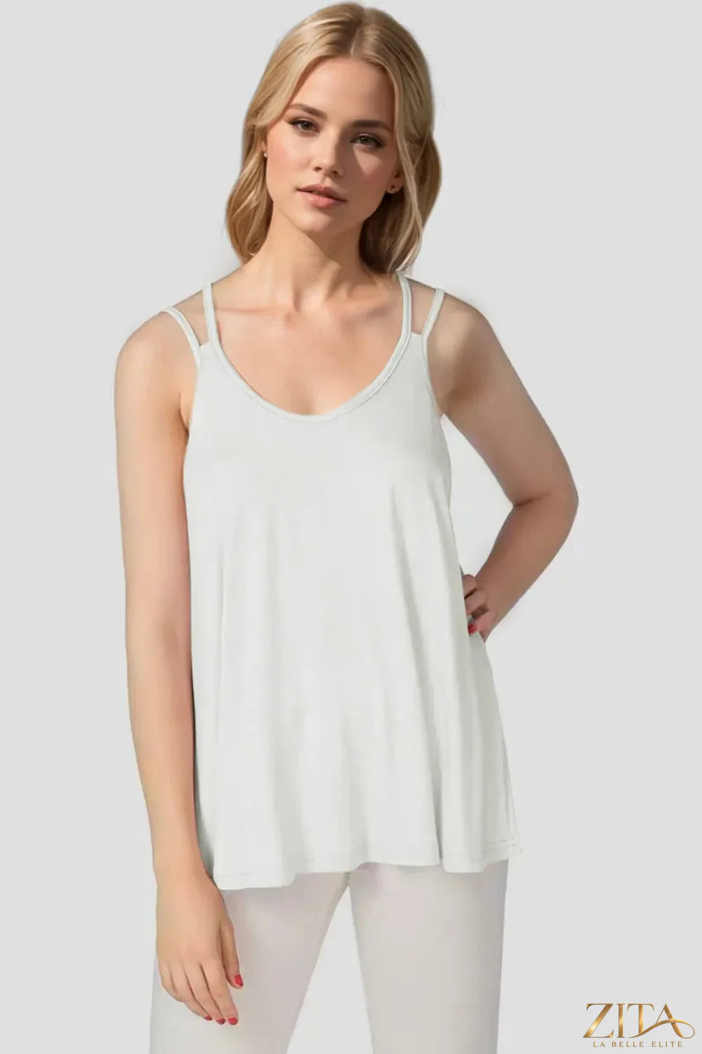 Zita La Belle Elite Basic Bae bamboo cami with scoop neckline and double spaghetti straps, soft and lightweight for everyday wear.