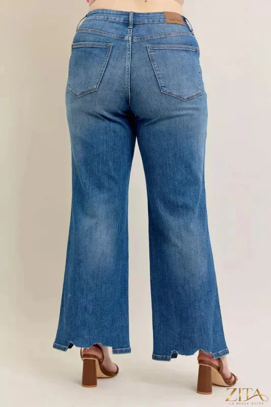 Zita La Belle Elite Judy Blue tummy control distressed wide jeans shown with a high waist and ripped details.