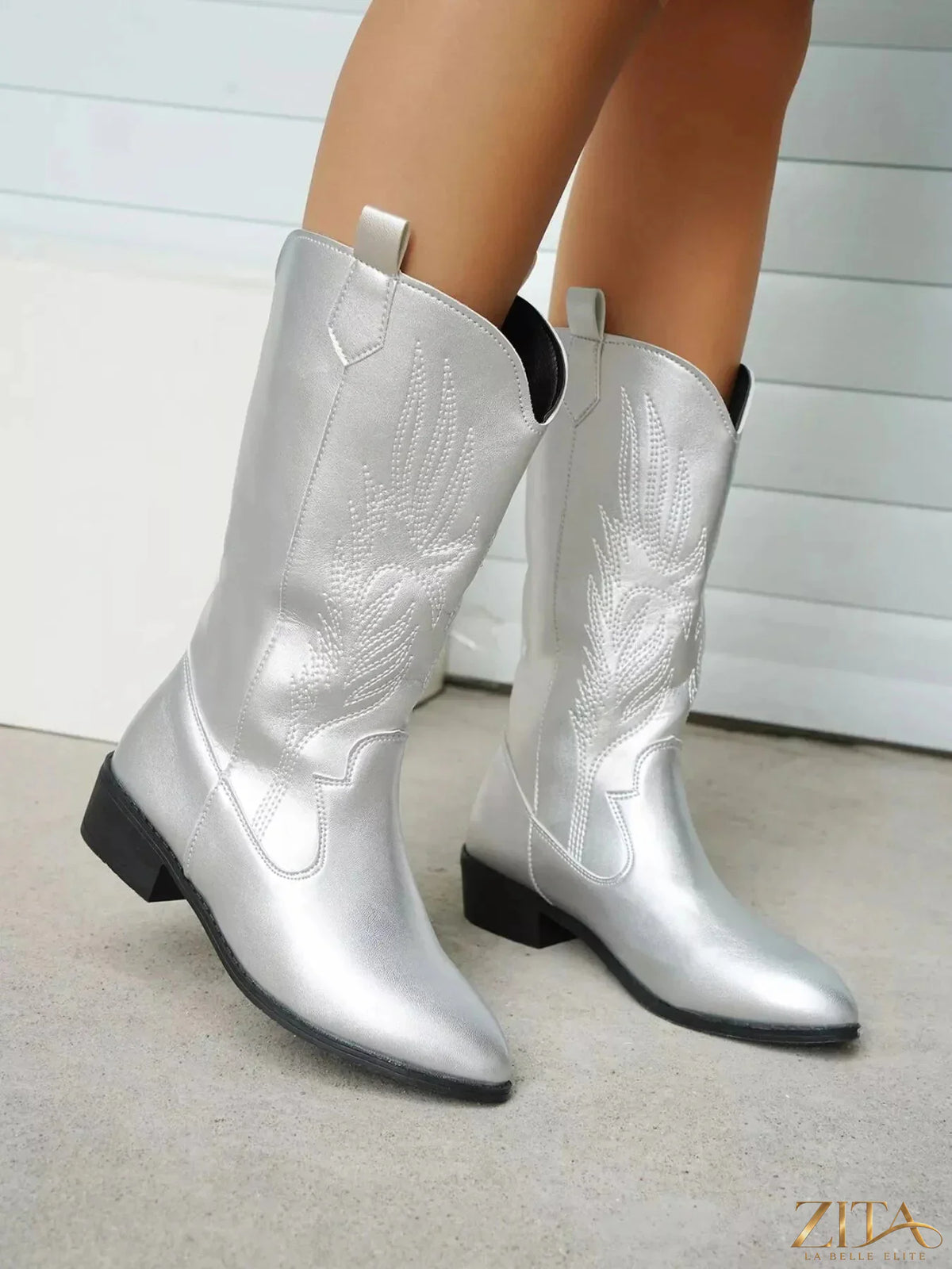 Zita La Belle Elite embroidered block heel boots with intricate embroidery and stylish design, showcasing their elegant craftsmanship.