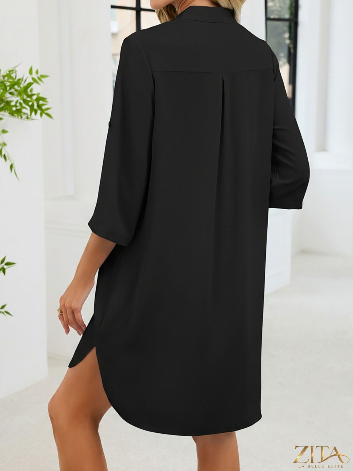 Zita La Belle Elite casual button-down shirt dress in lightweight fabric, featuring a classic collar and long sleeves.
