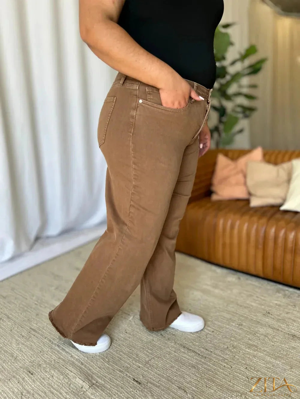 Zita La Belle Elite RFM full size high-rise garment dye wide leg jeans with a relaxed fit and casual style.