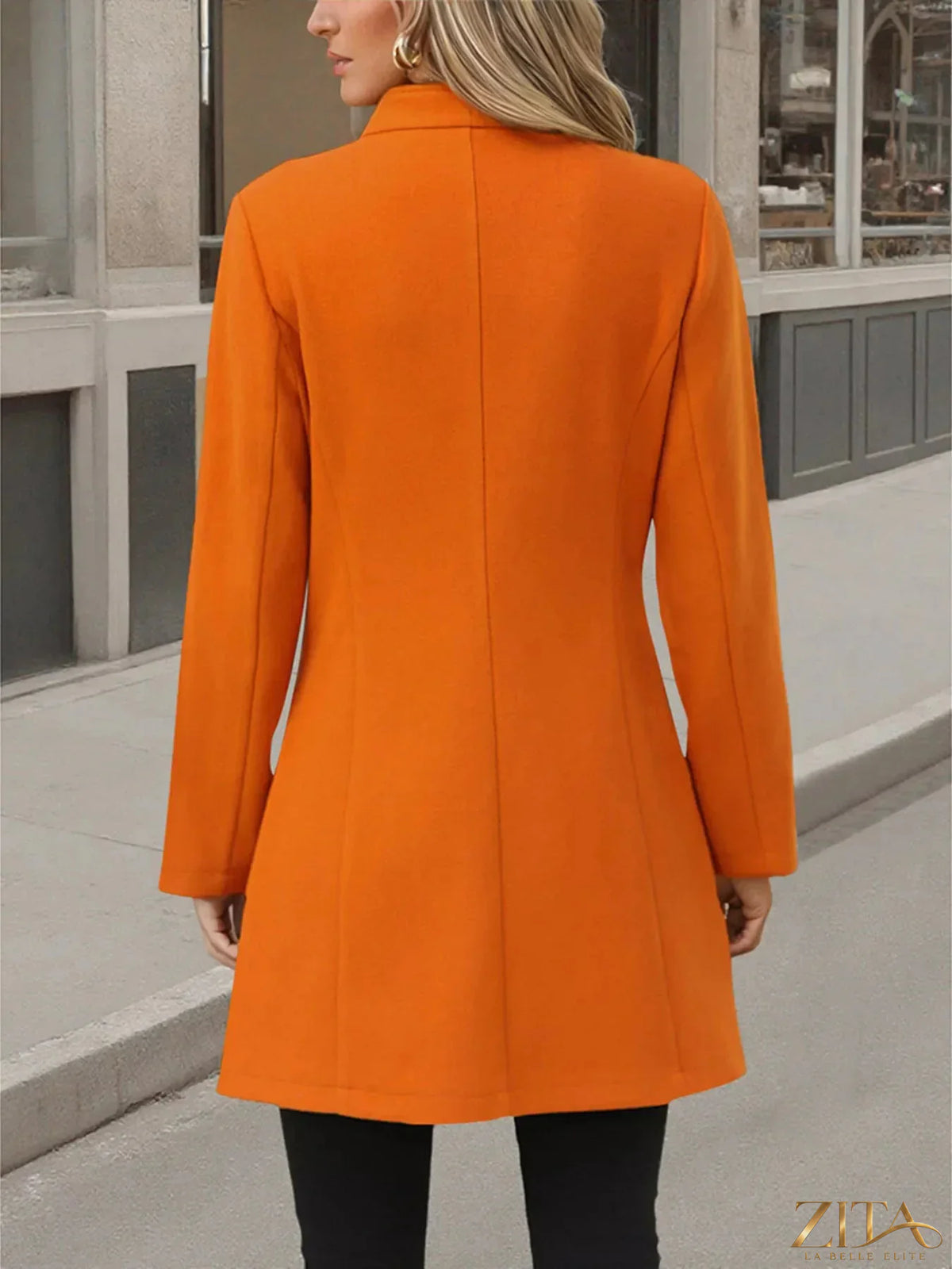 Zita La Belle Elite button-up long sleeve coat in a stylish design, shown on a model with a collar and tailored fit.