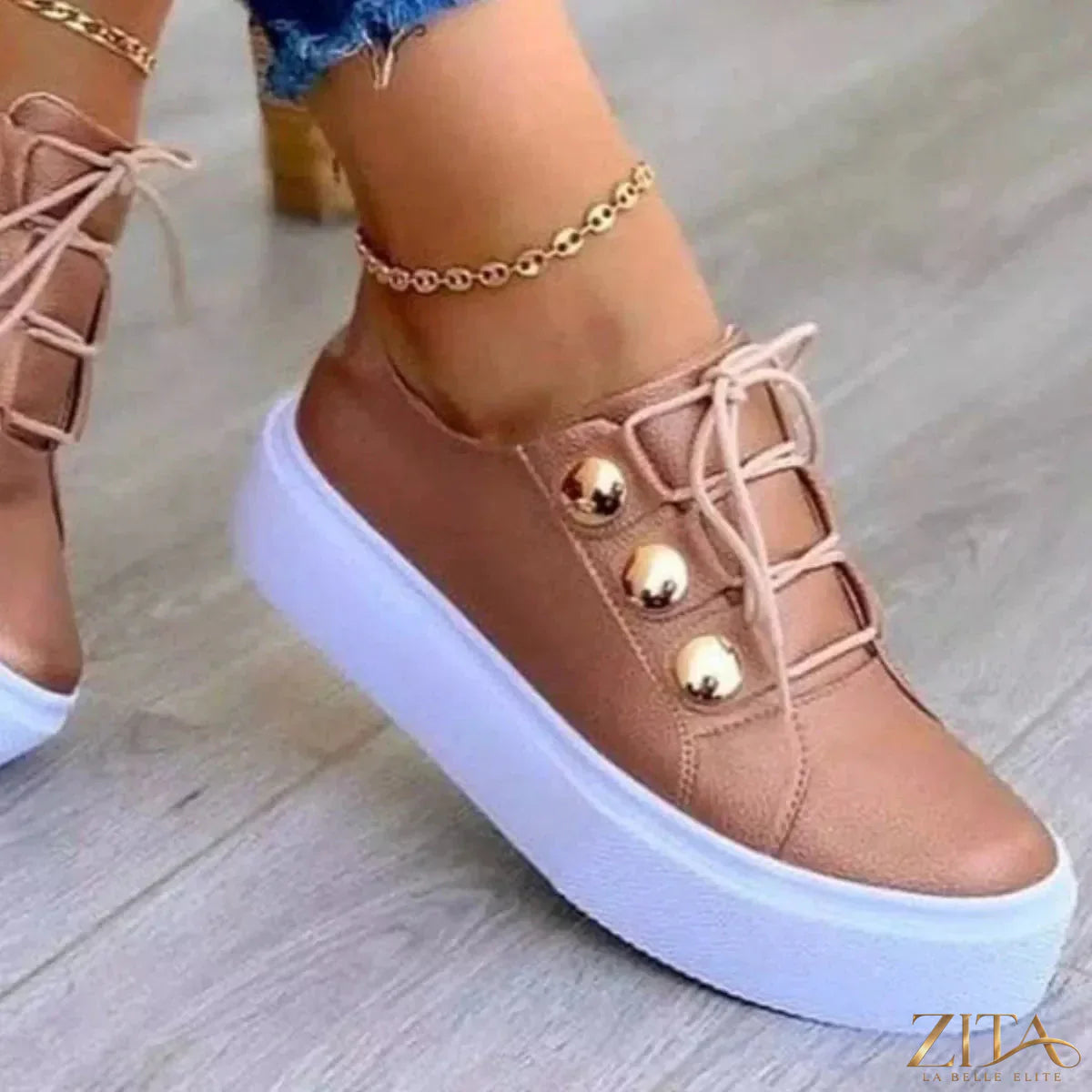 Zita La Belle Elite round toe platform sneakers with chunky soles and white laces, stylish and trendy footwear for casual wear.