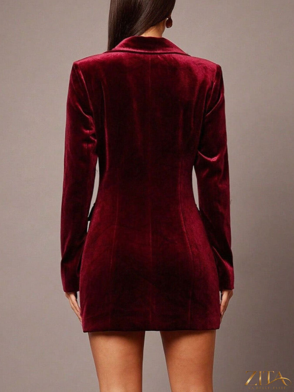 Velvet double-breasted blazer dress by Zita La Belle Elite, featuring a tailored fit and elegant lapel design.