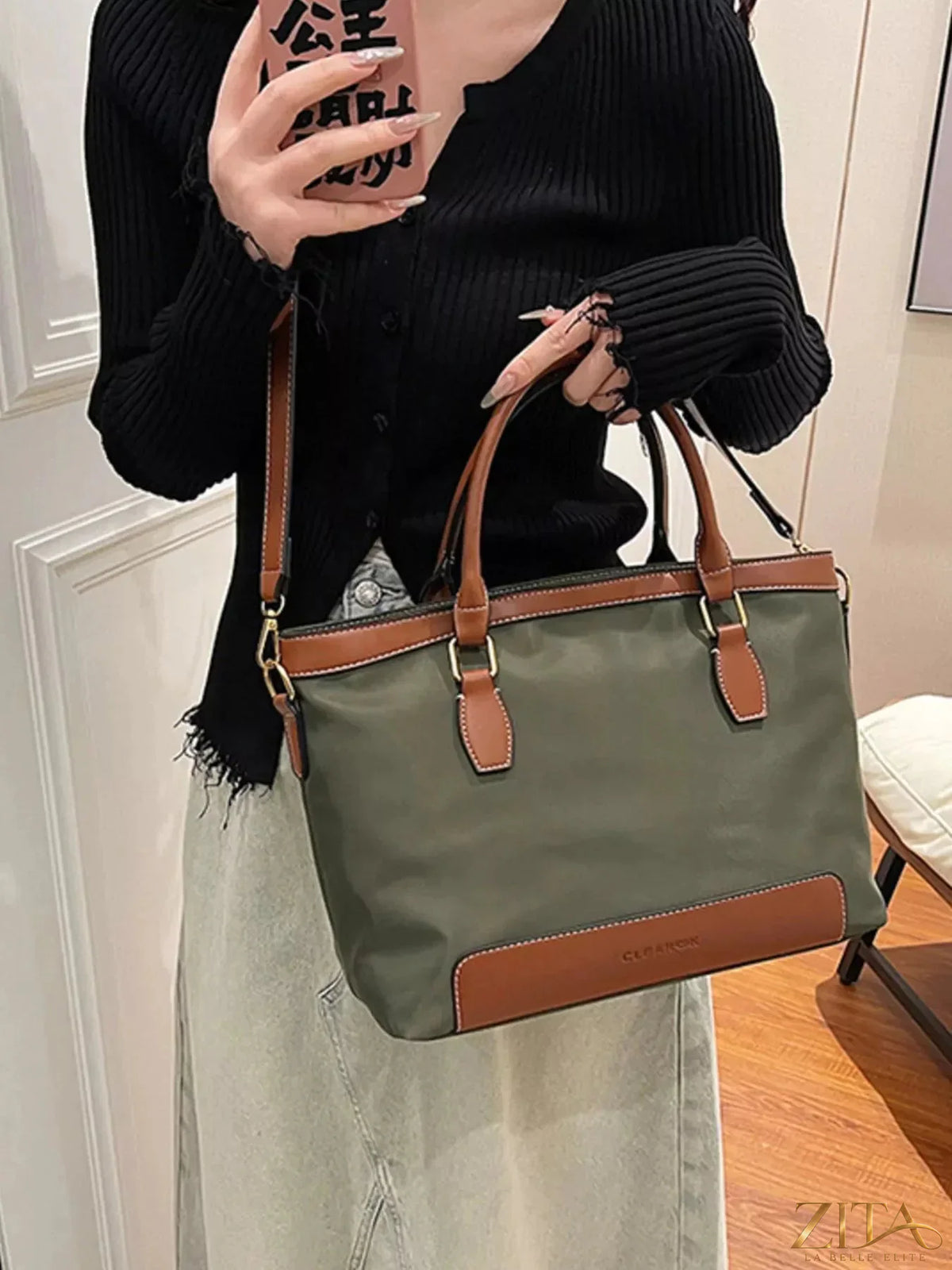 Zita La Belle Elite PU leather tote bag with sturdy handles and spacious interior, stylish accessory for everyday use.