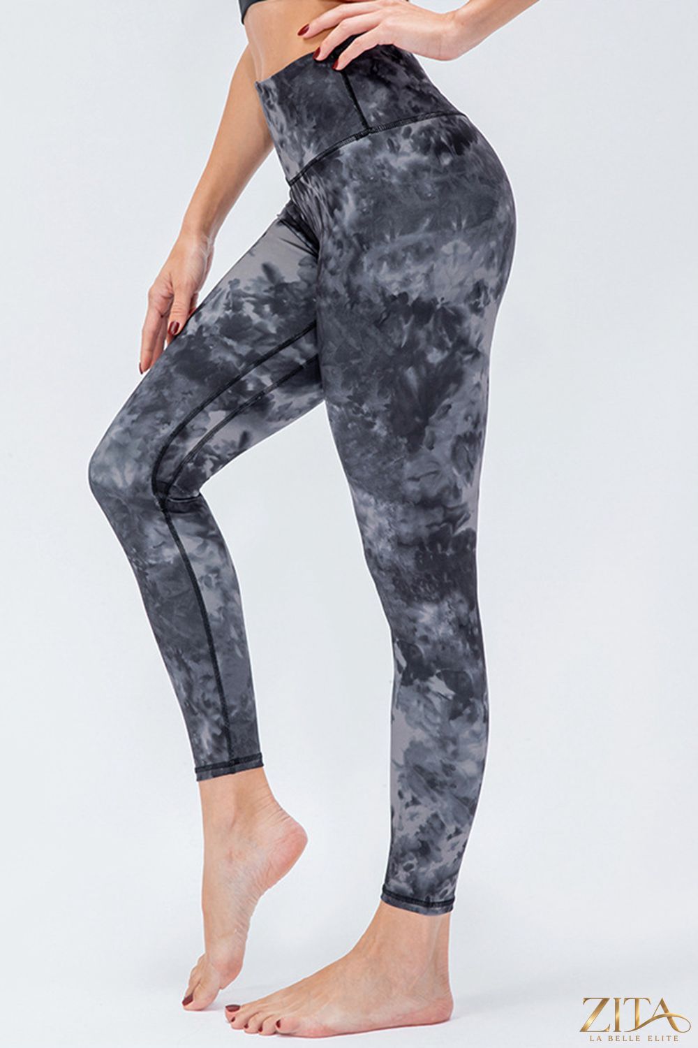 Trendsi wide waistband slim fit active leggings in black, featuring a high-rise design and stretchy fabric for comfort and support.