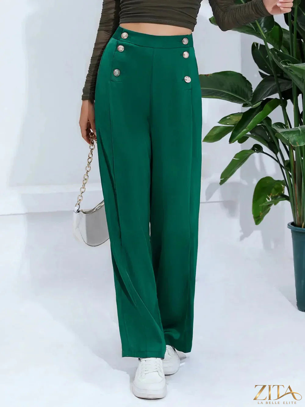 Zita La Belle Elite wide leg pants in soft fabric, featuring a high waist and flowy silhouette, displayed on a model.
