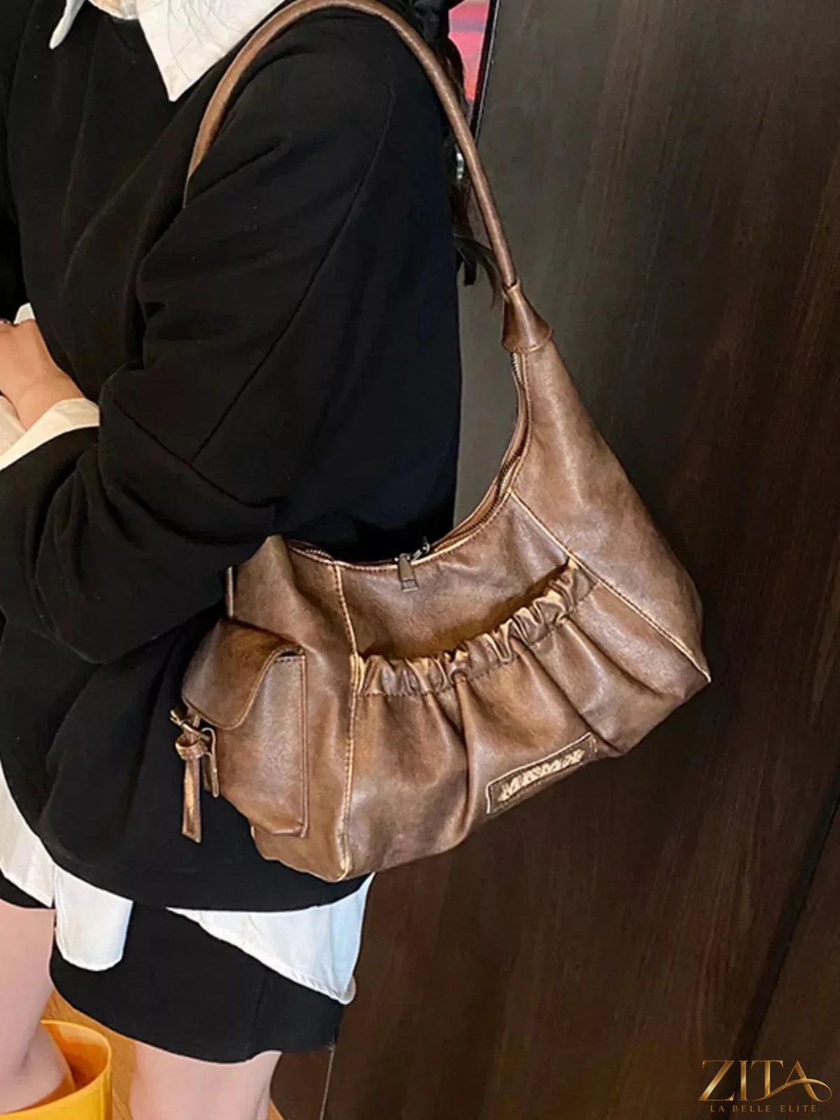 Vintage Zita La Belle Elite ruched hobo shoulder bag with soft leather and casual design, perfect for everyday use.