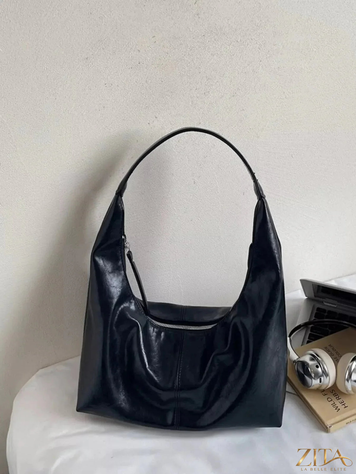 Zita La Belle Elite PU leather hobo shoulder bag with adjustable strap and spacious interior, stylish and functional for everyday use.
