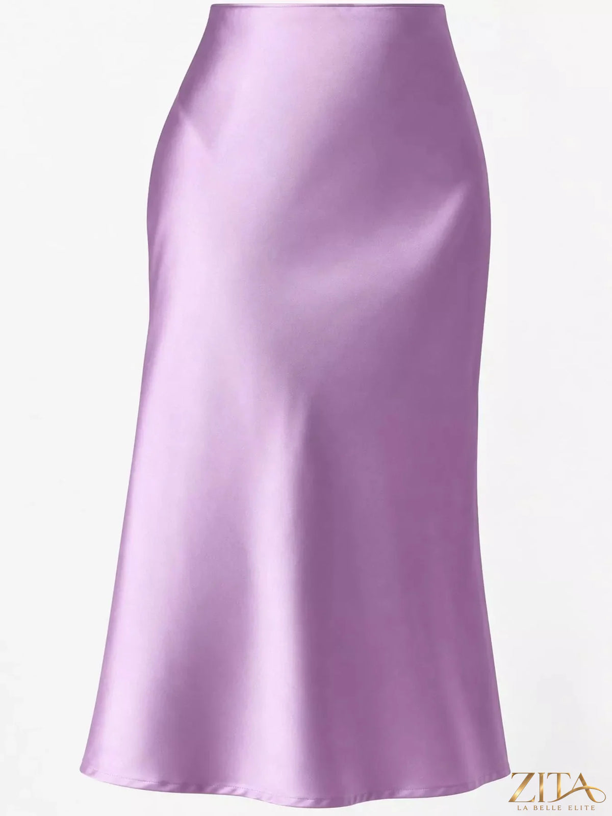 High-waisted satin midi skirt in soft sheen, stylish and elegant fashion piece from Trendsi, shown in a close-up view.