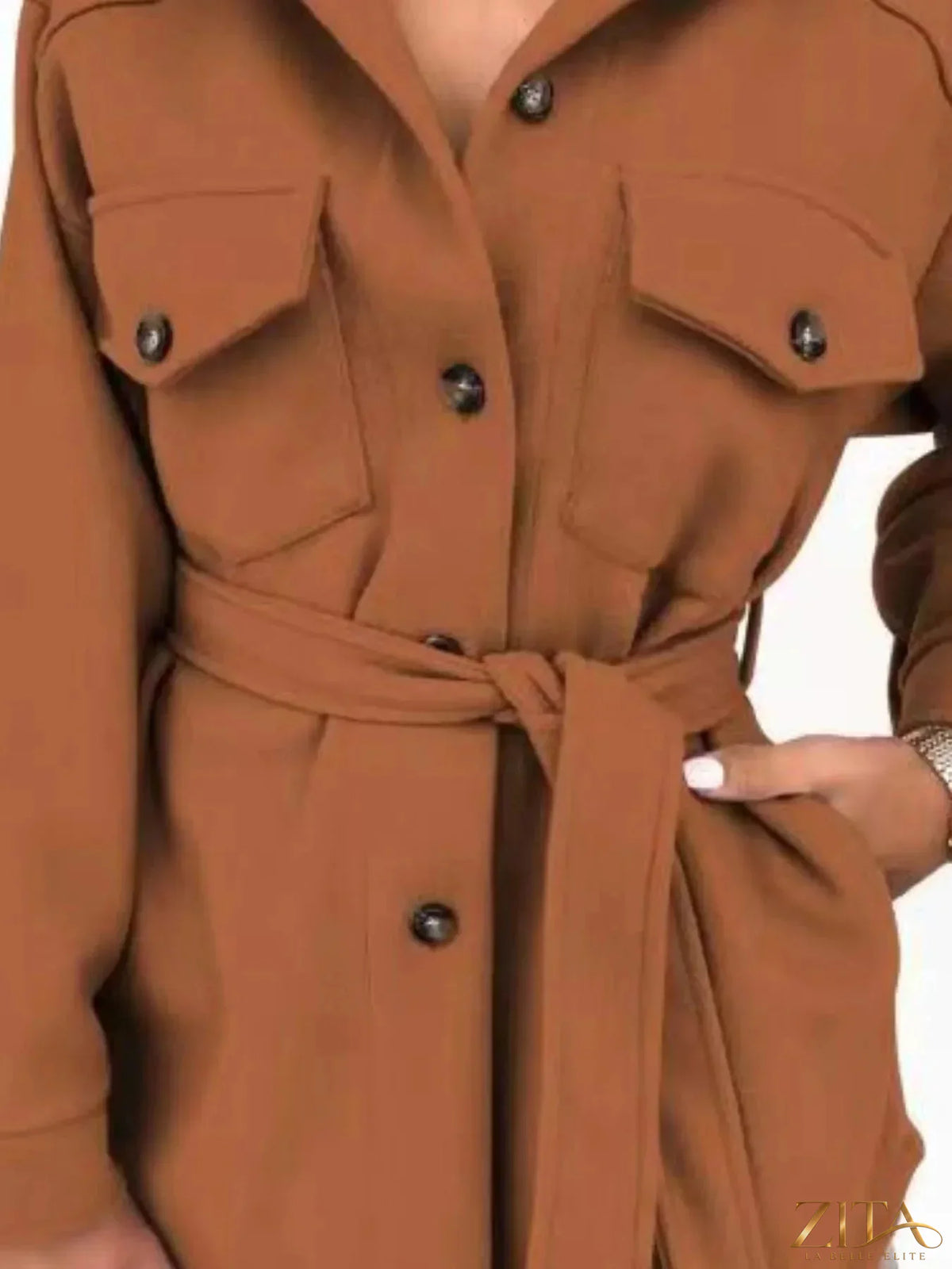 Zita La Belle Elite button-down tie waist coat in a stylish, tailored design with long sleeves and front button closure.