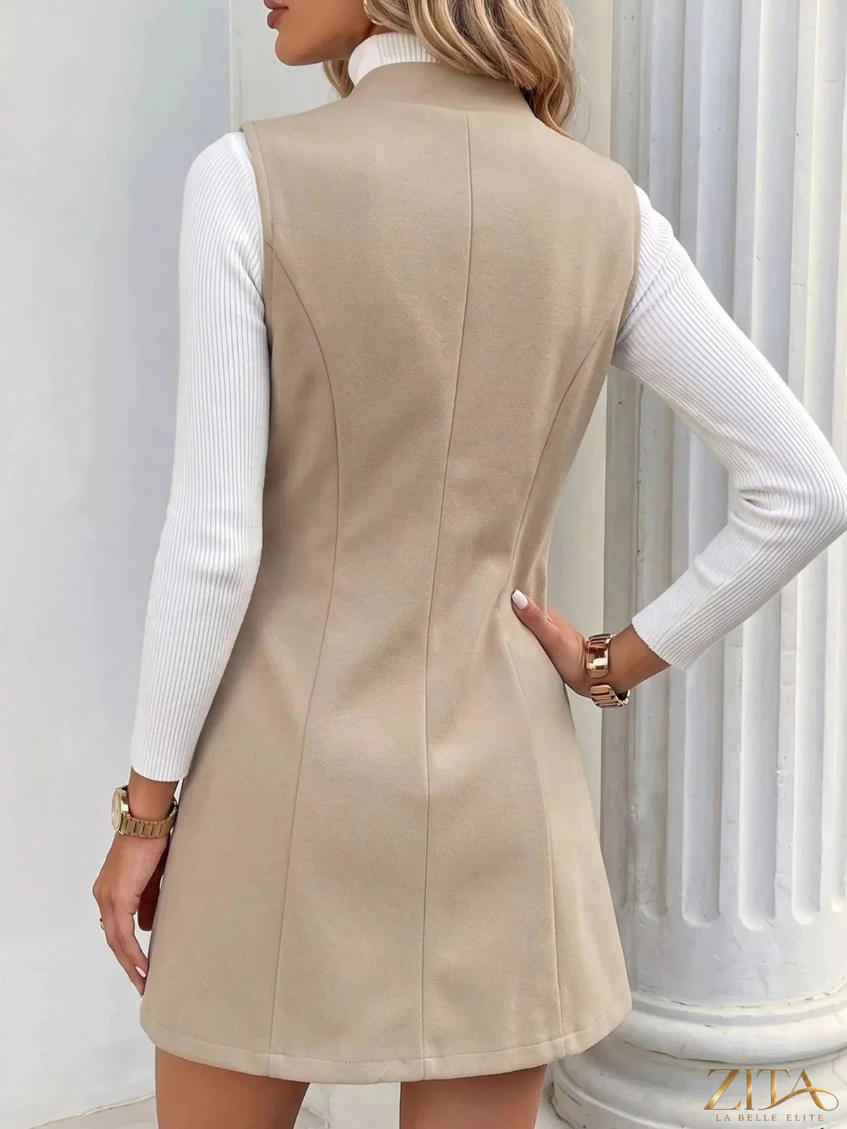 Zita La Belle Elite elegant button-down vest coat with tailored fit, in a stylish, lightweight design perfect for layered winter outfits.