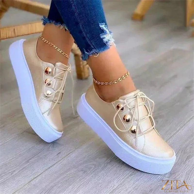 Zita La Belle Elite round toe platform sneakers with white laces and chunky rubber soles, stylish casual footwear.