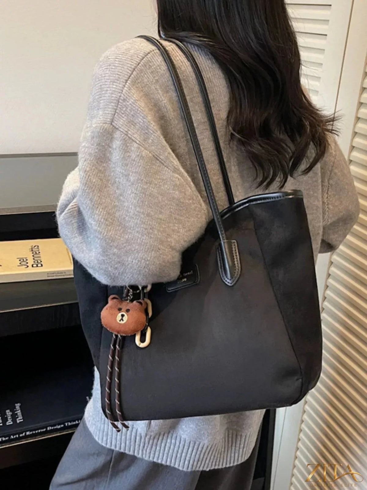 Zita La Belle Elite suede casual tote bag with double handles and spacious interior, shown in natural light.