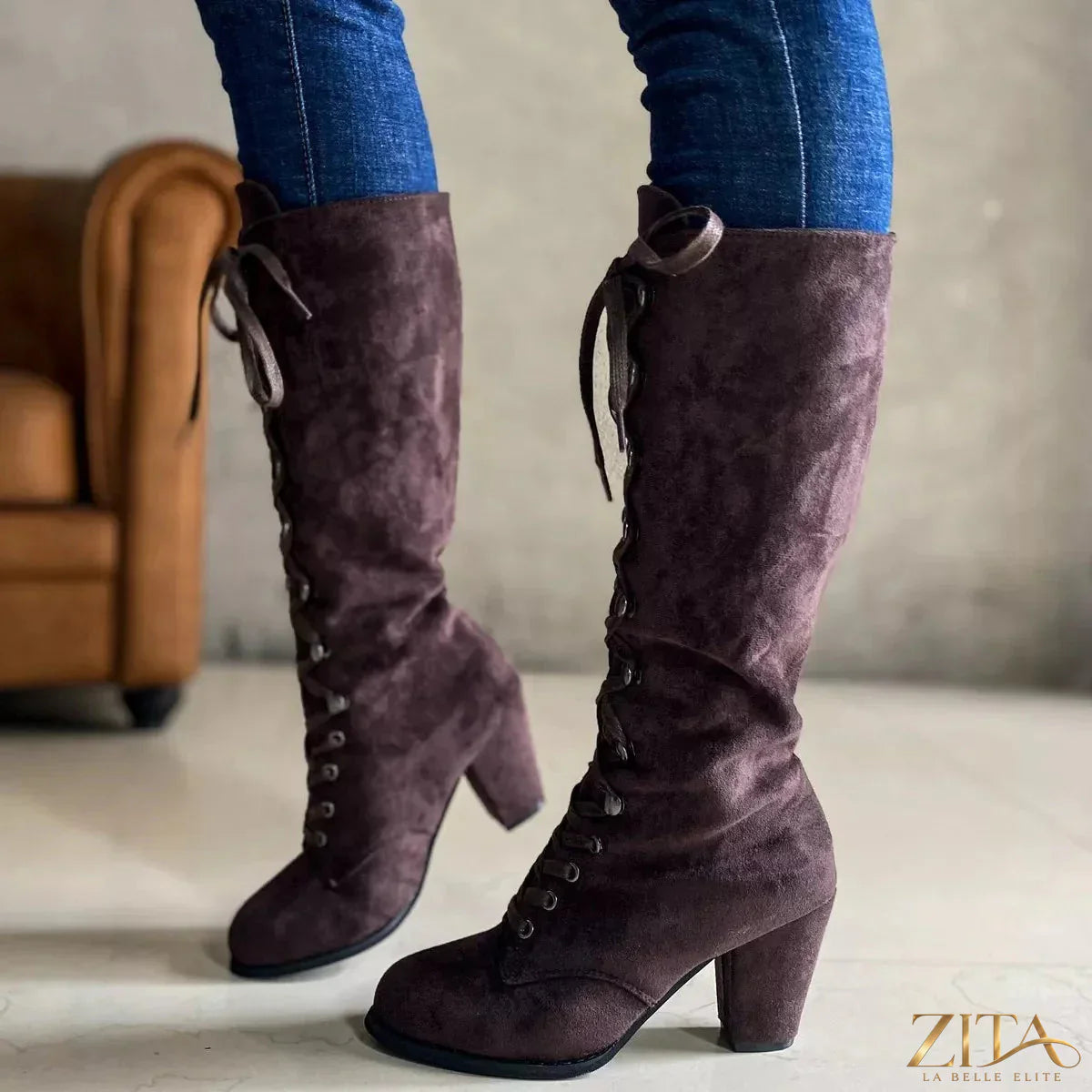 Zita La Belle Elite lace-up block heels boots featuring a stylish design and sturdy heels, perfect for fashionable footwear.