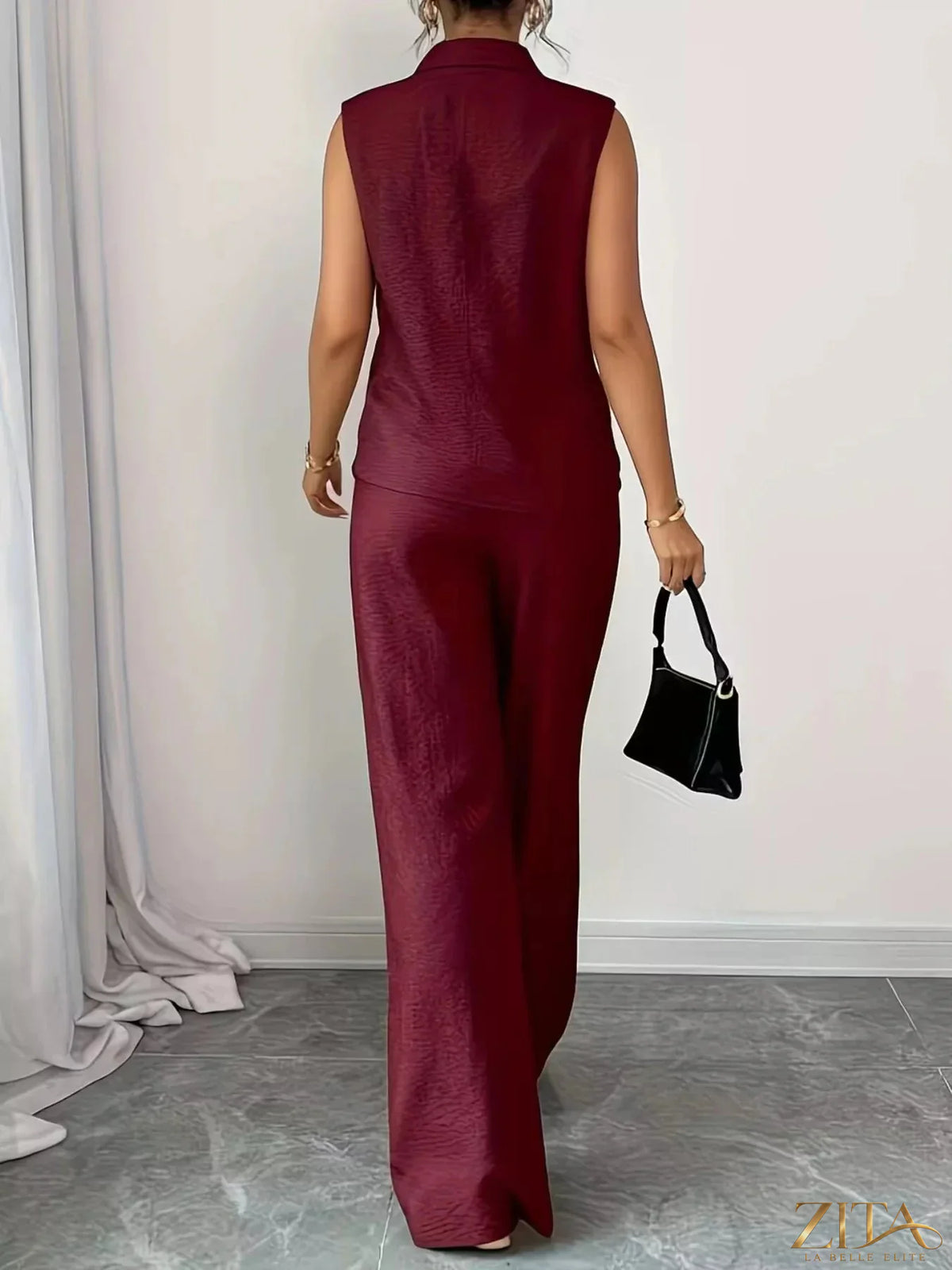 Zita La Belle Elite sleeveless top and wide-leg pants set in lightweight fabric, stylish and comfortable for casual wear.