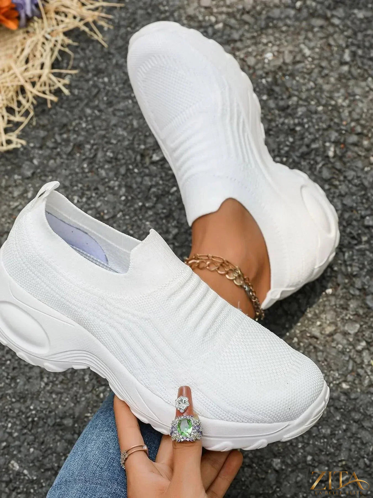 Zita La Belle Elite round toe mesh sneakers with breathable fabric and white rubber sole, stylish athletic footwear.