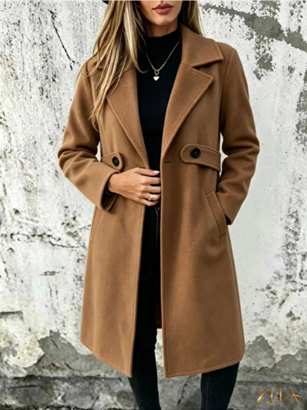 Plus size Zita La Belle Elite longline overcoat with lapel collar, full size, stylish and warm outerwear for colder weather